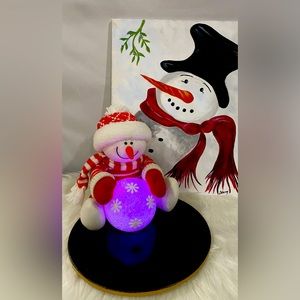 Lighted Winter Snowman and Hand Painted Acrylic Artwork Canvas Wall Art